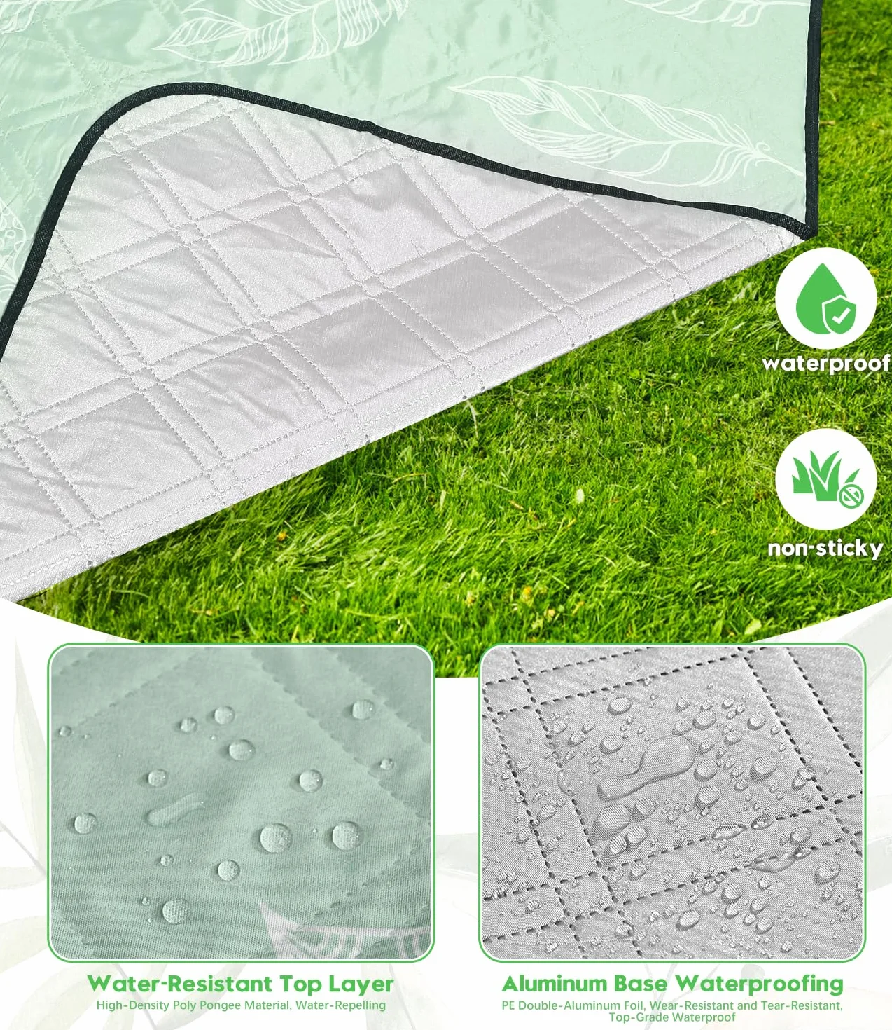 Coperta da Picnic Impermeabile Lavabile XXL 200x200 cm Verde