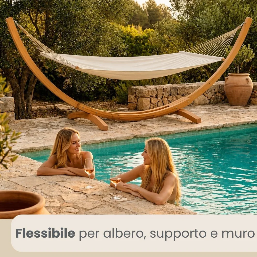 Amaca XXL 200x120 cm Beige Dondolo Doppio 2 Persone 150kg Cotone Robusto Esterno Interno Balcone Giardino