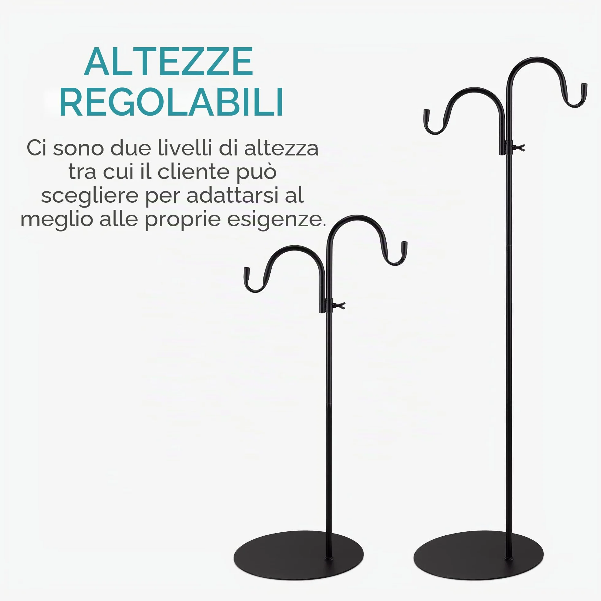 Navaris 2X Ganci Esterno Piante - Gancio Pastore Giardino Regolabili per Fioriere - Base Piatta o 5 Rebbi