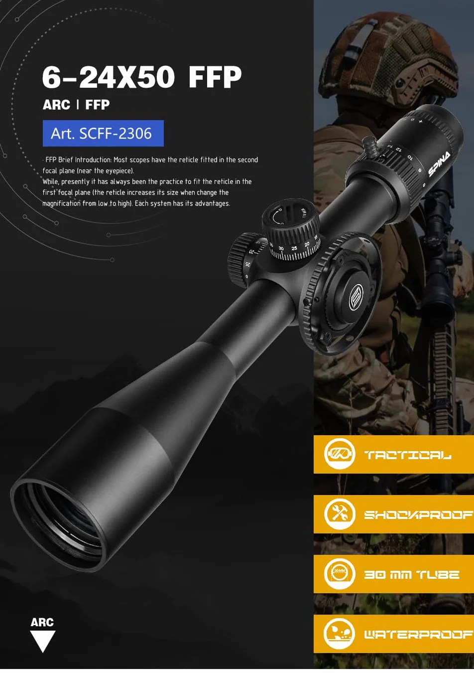 SPINA OPTICS 6-24X50 Primo Piano di Focalizzazione Telescopico Rifle Scope MIL Dot Reticolo Caccia