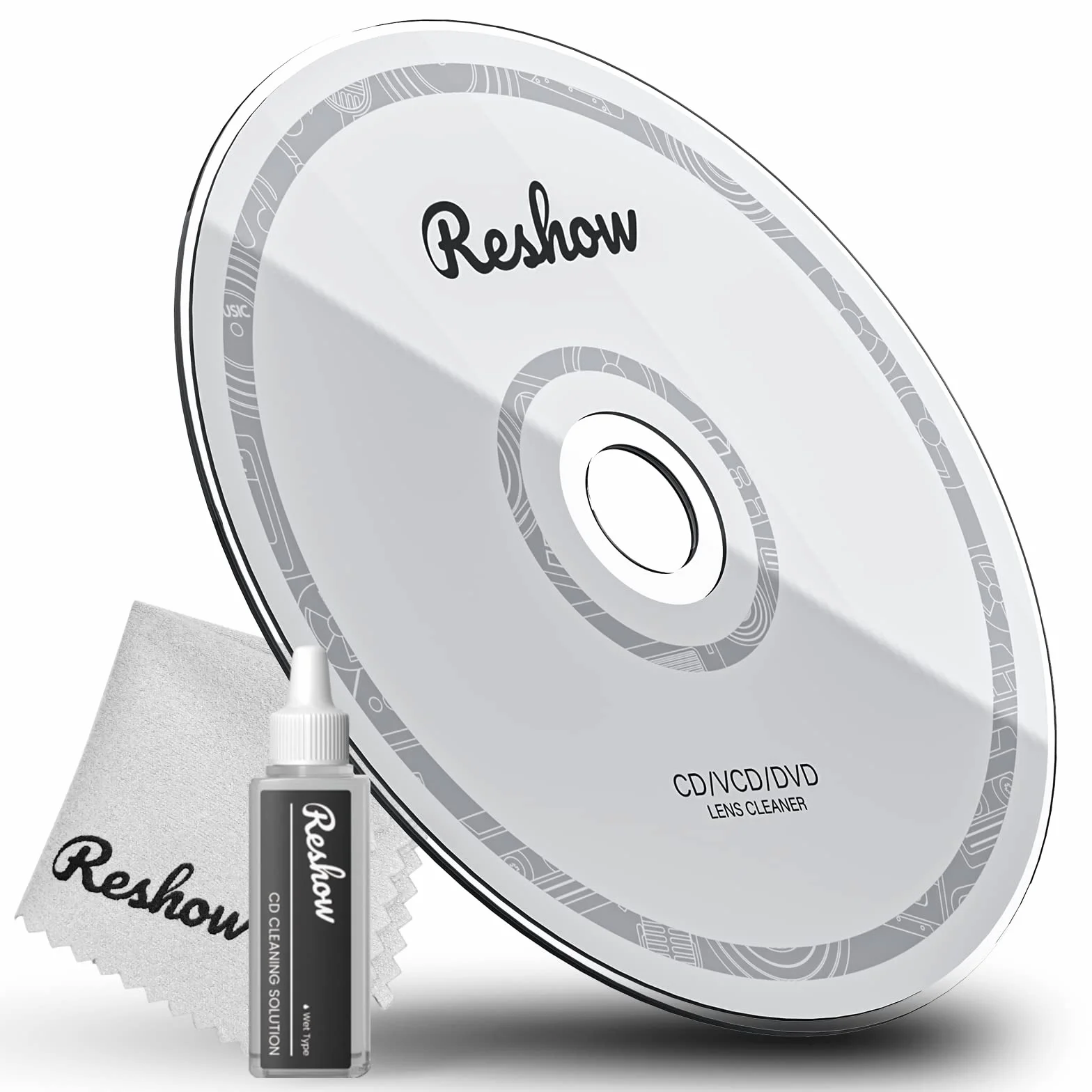Reshow Kit Pulizia Lenti Laser per Lettore DVD CD - Panno Microfibra, Disco e Soluzione Detergente