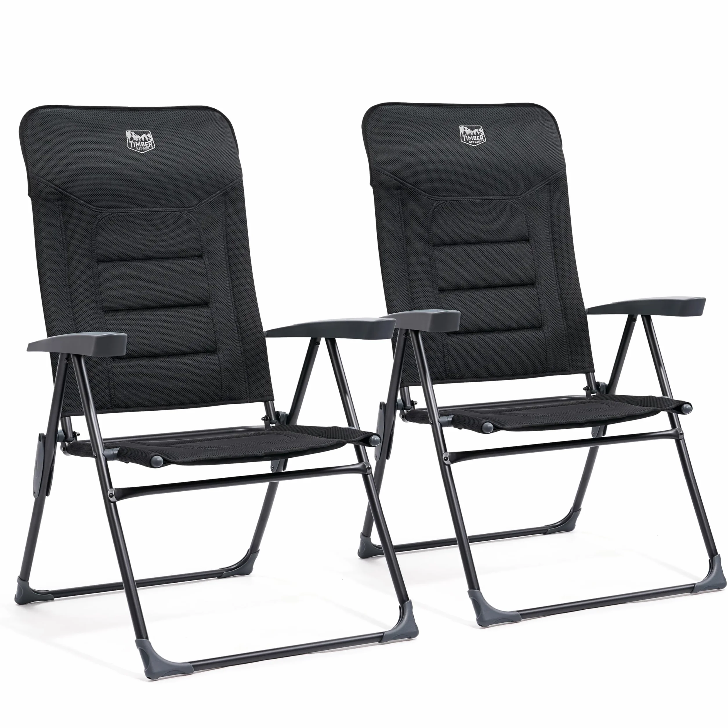 TIMBER RIDGE Sedie da Giardino Pieghevoli in Alluminio Regolabile in 7 Posizioni con Braccioli Cuscino per Piscina 2 Pcs, Nero