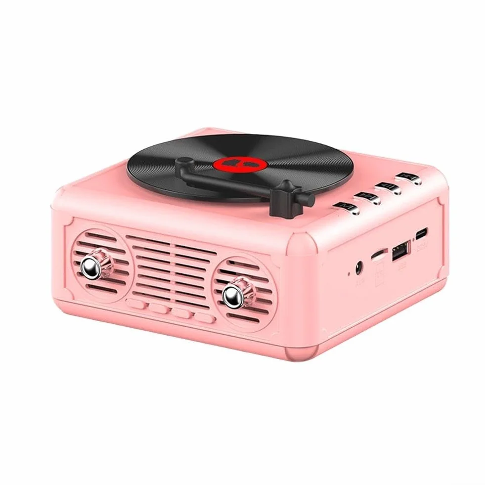 Przenośny odtwarzacz CD Bluetooth z głośnikiem na TF USB różowy