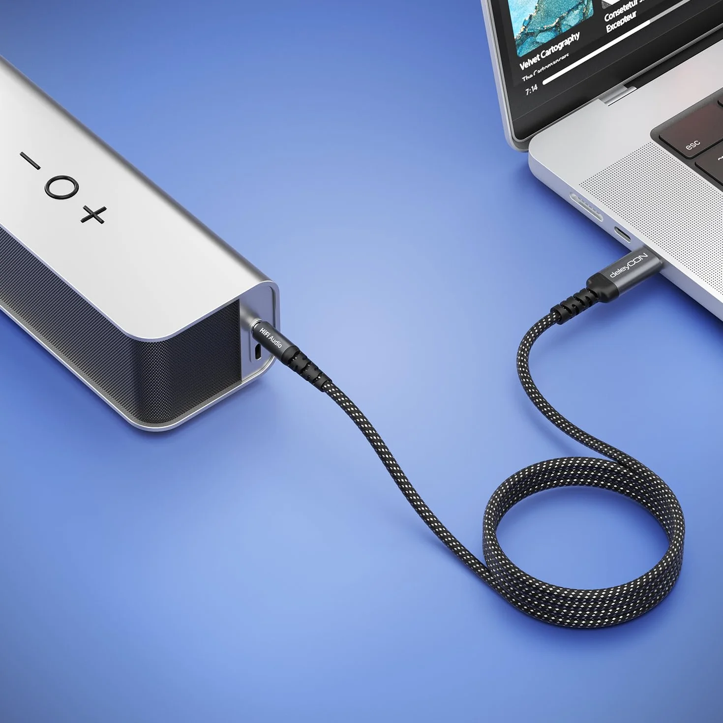 deleyCON 1m Adattatore Audio USB-C a 3,5mm Maschio a Jack 3,5mm Maschio per Cuffie Altoparlanti Sistemi Hi-Fi Compatibile iPhone 17/16/15 iPad Galaxy S25/S24/A16/A56