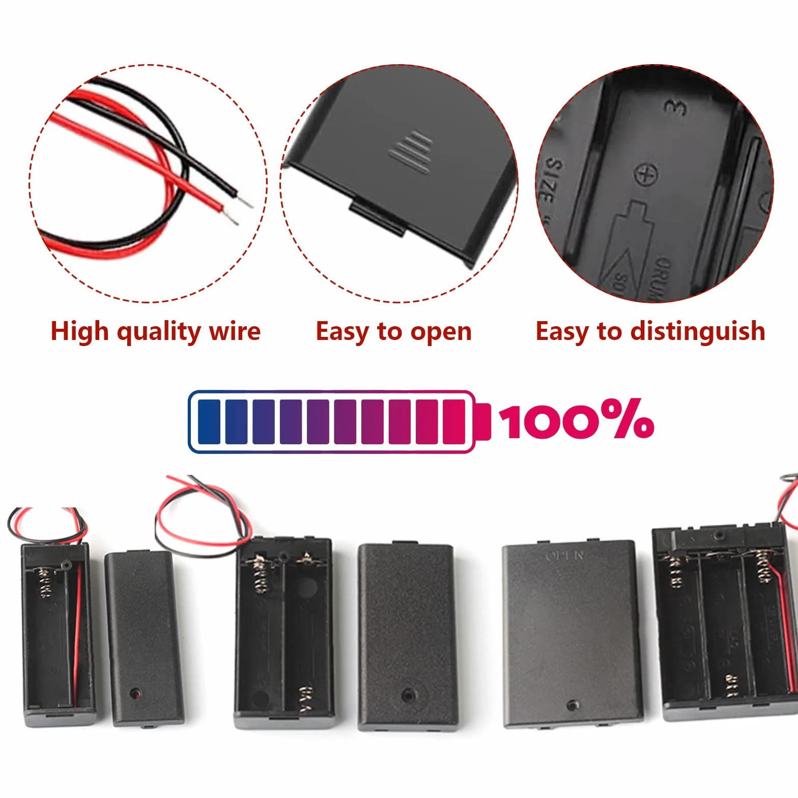Custodia Portabatterie in Plastica 1,5V-4,5V con Interruttore On/Off e Cavo, 12 Pezzi