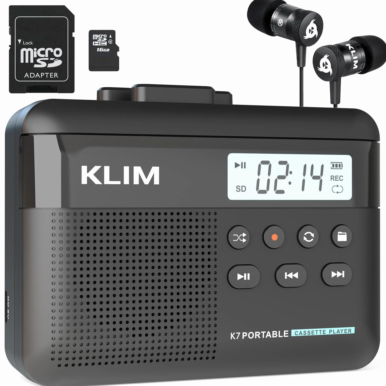 K7 Cassette Player Convertitore MP3 Lettore Audio Portatile con Microfono Altoparlante Batteria Ricaricabile Scheda SD 16 GB Nero