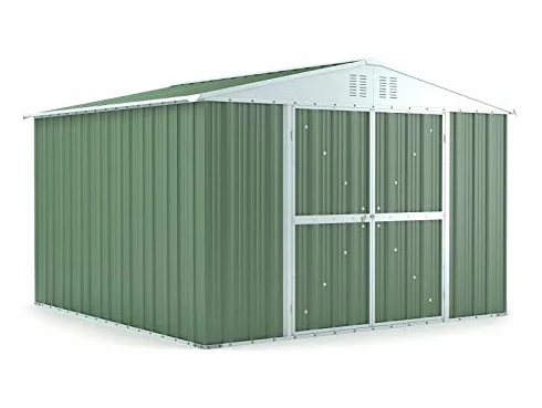 Box in Acciaio Zincato Casetta da Giardino in Lamiera 3.27 x 3.07 m x h2.17 m - 145 KG – 9,4 metri quadri (Verde)