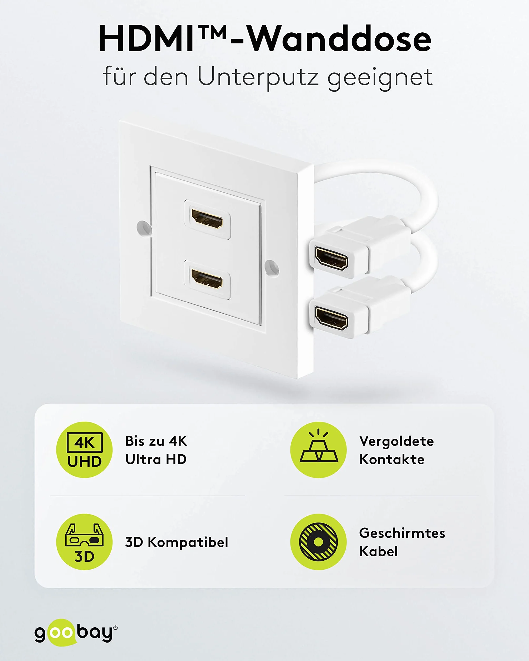 Goobay Presa HDMI da Parete, Dorato, Bianco