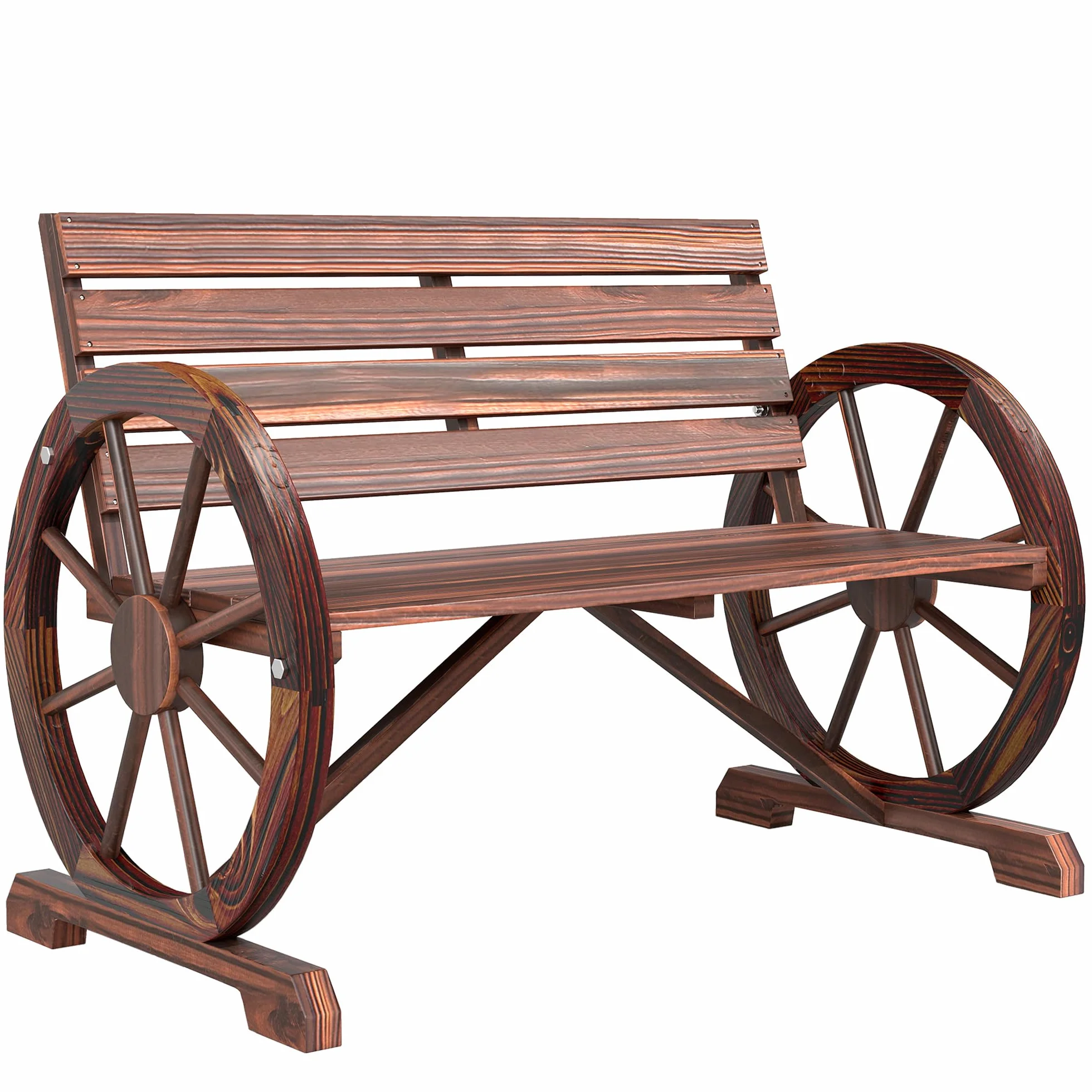 Outsunny Panchina da Giardino da 2 Posti con Braccioli a Ruota, Panchina da Esterno a Doghe in Legno di Abete, Stile Country, Panca per Terrazza Patio e Cortile, 105.5x59x75 cm, Marrone