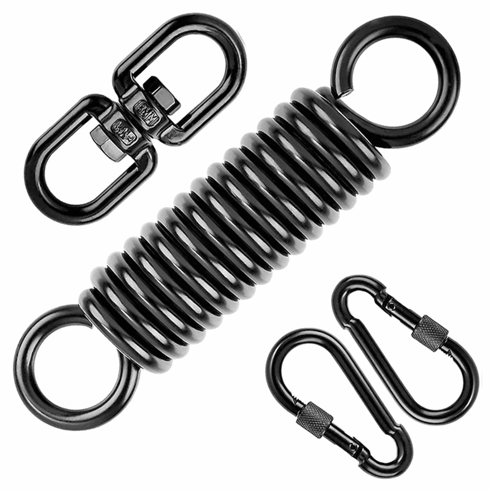 Molla oscillante per poltrona sospesa, con 2 moschettoni e gancio girevole a 360°, moschettone, portata fino a 250 kg, molla di sospensione per sacco da boxe, hammock, yoga