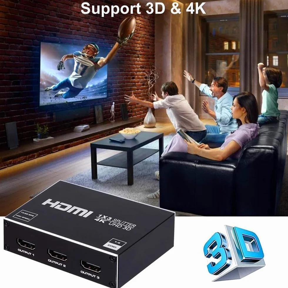 HDMI Splitter 1 in 3 out 4K sdoppiatore HDMI per 3 monitor HDCP 3D UHD 1080P compatibile con Laptop PC DVD HDTV console di gioco