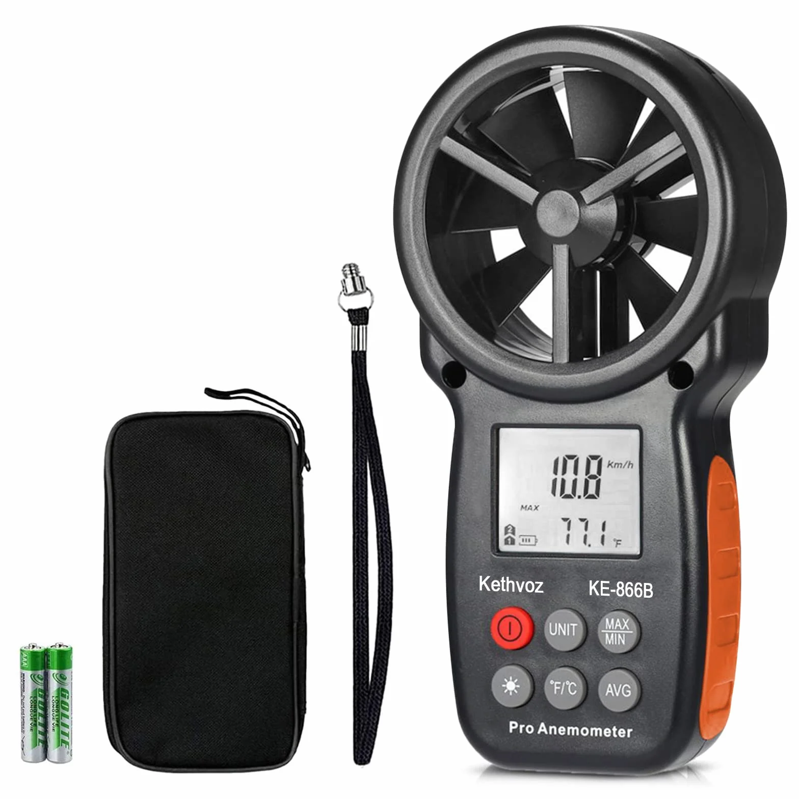 Kethvoz Anemometro Portatile Misuratore di Vento Digitale, Indicatore di Velocità del Vento Air Flow Meter per Windsurf, Volo di Drone, Vela, Pesca, HVAC Condotto di Aerazione