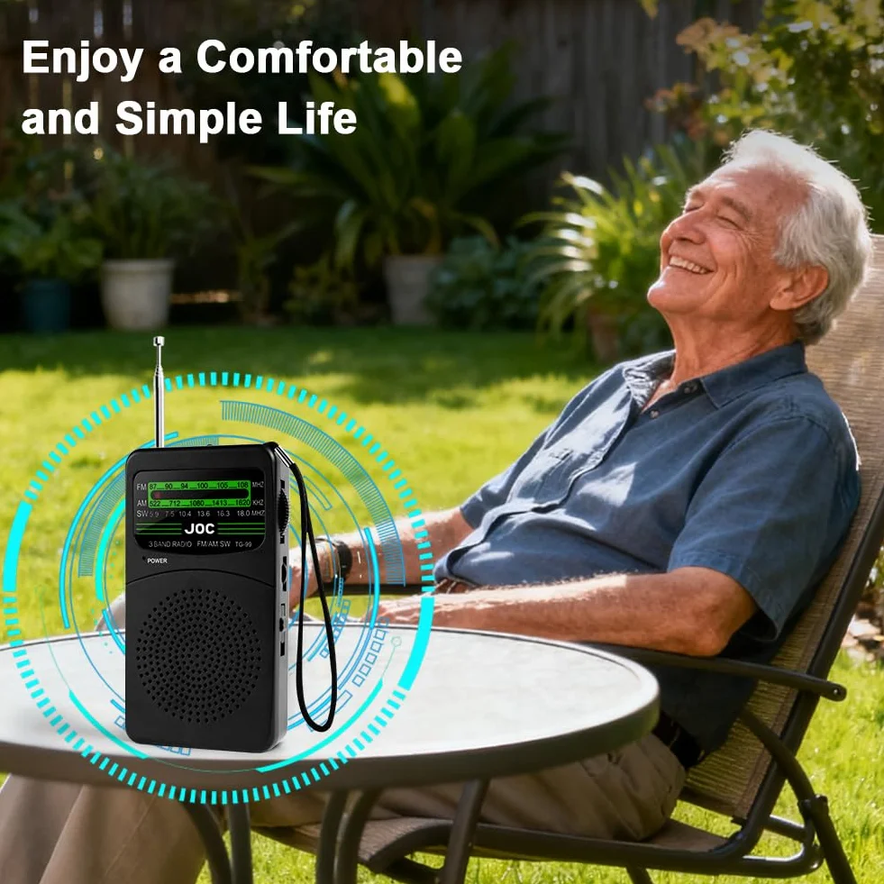 Radio Portatile FM/AM OSDUE, Radiolina Tascabile con Ricezione Eccellente, Batterie AA, Clip a Moschettone, Nero