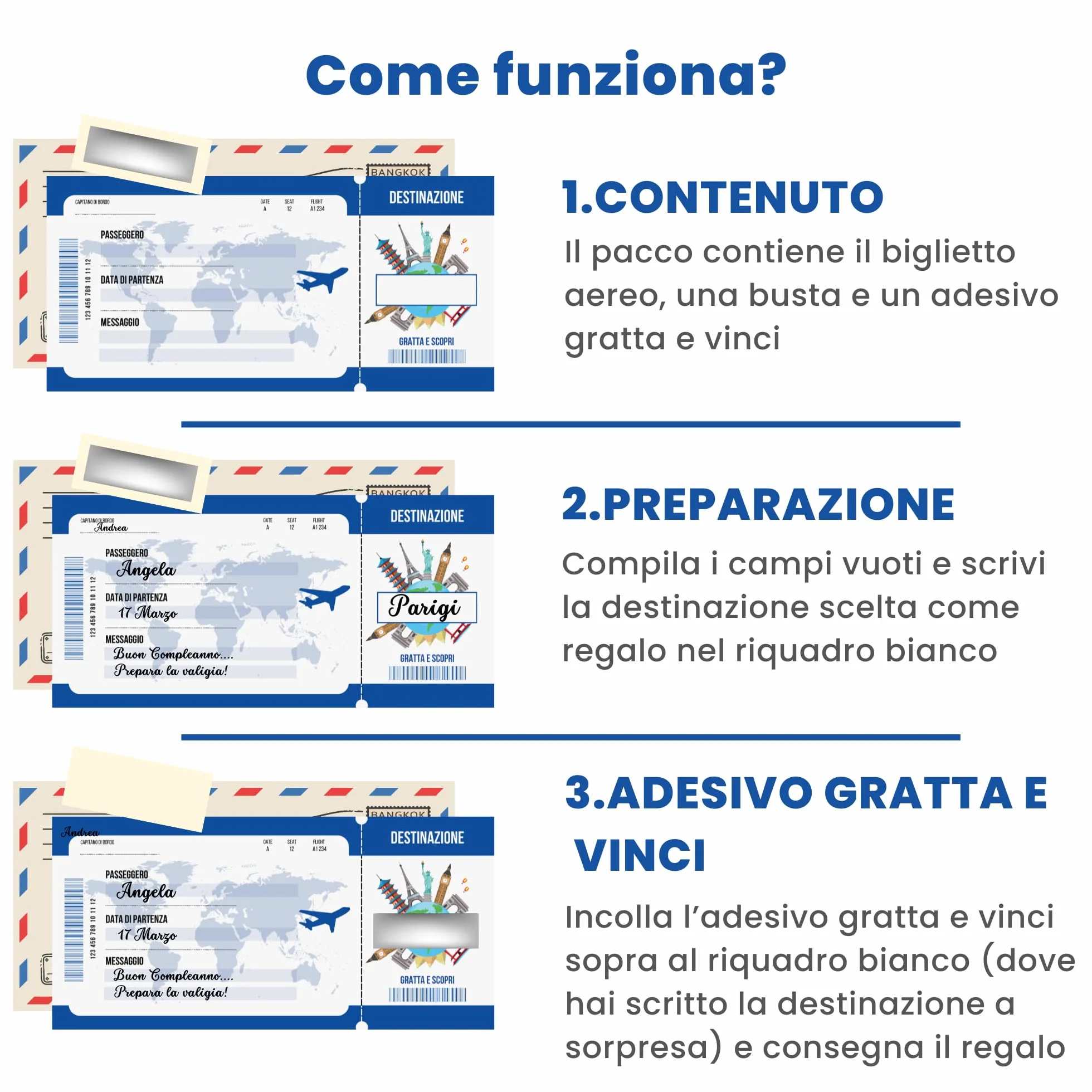 Generico homty Biglietto regalo viaggio a sorpresa finto da grattare da compilare