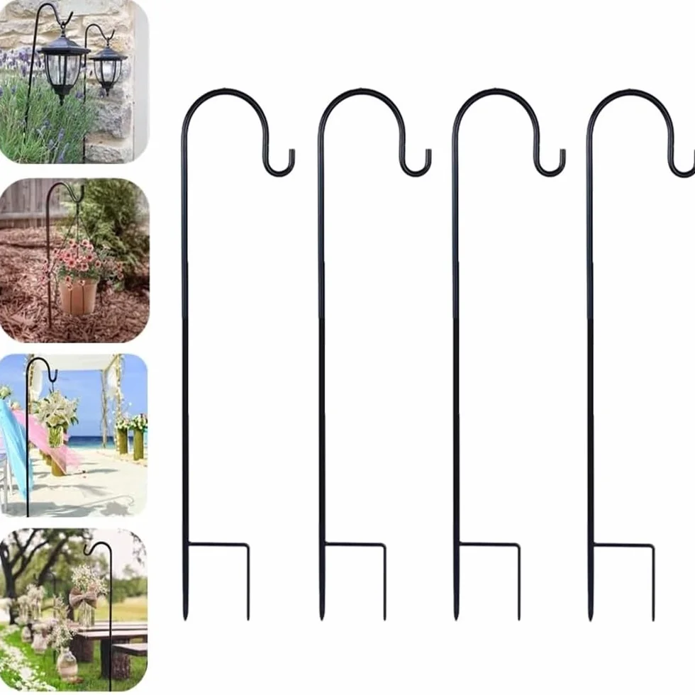 Ganci da Pastore da Giardino 80 cm Metallici per Esterni per Luci Solari, Lanterne, Cestini Piante