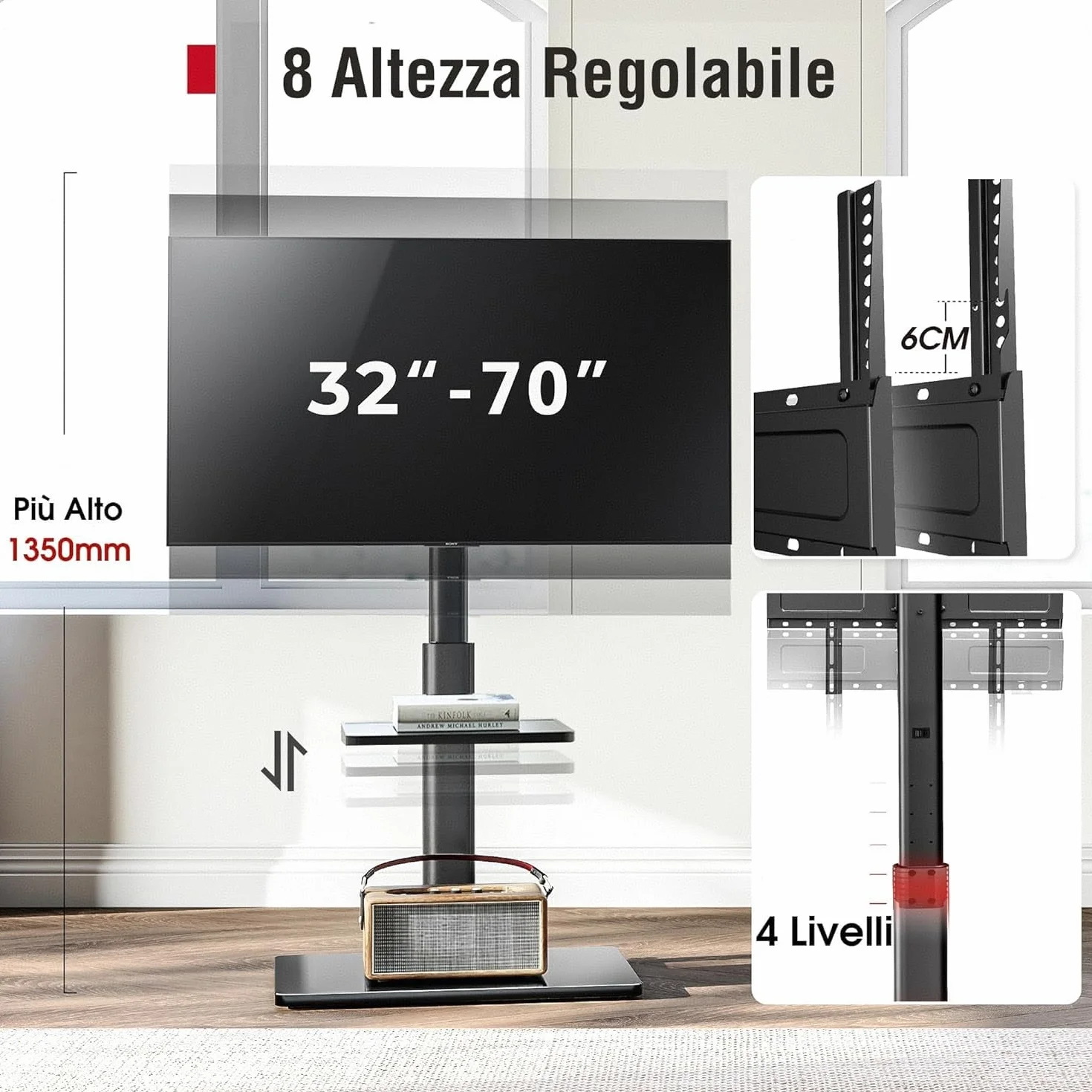 AOKCOS Supporto TV da Pavimento Inclinabile per 32-55-70 Pollici, Girevole & Altezza Regolabile, VESA 400x400mm 40kg