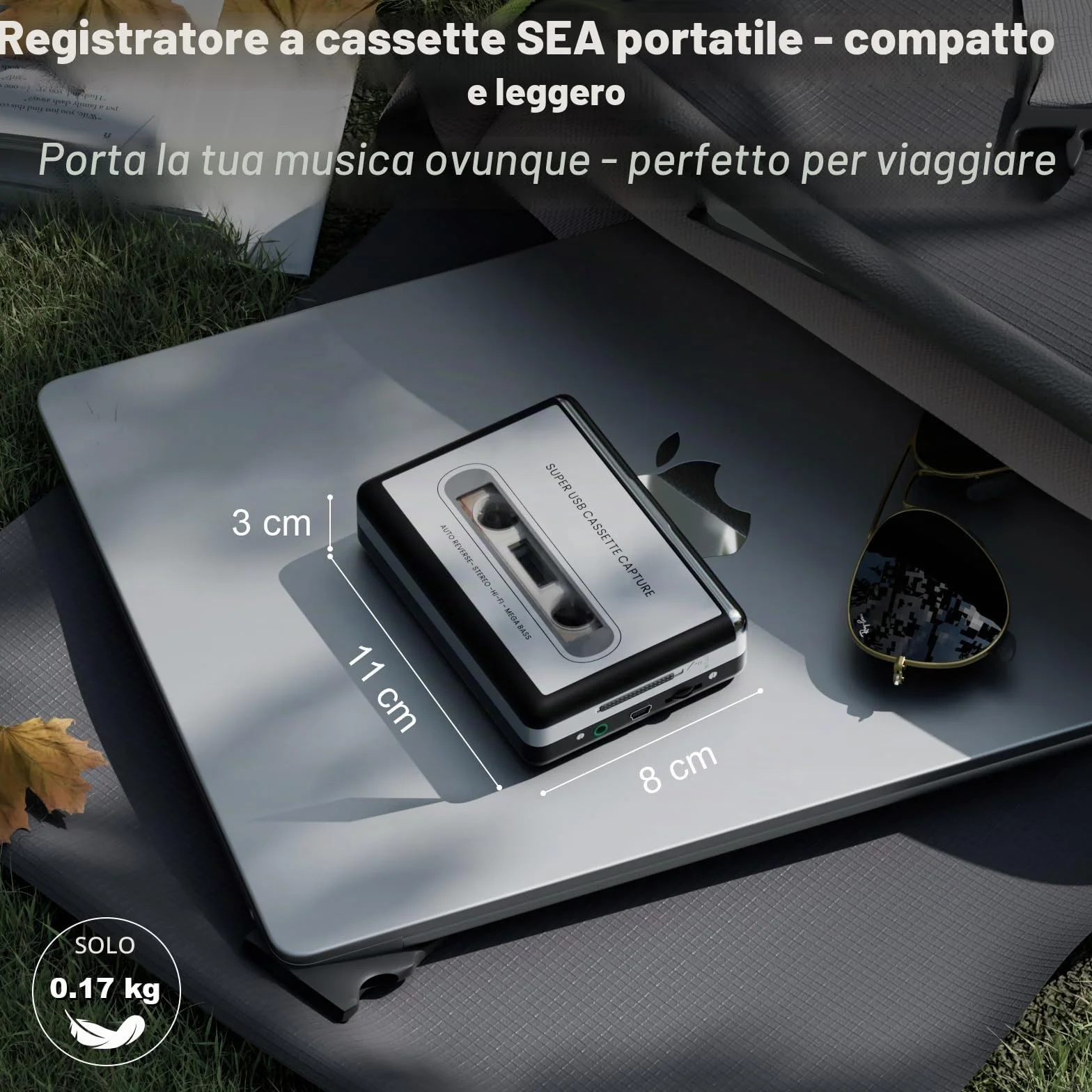 Reshow Registratore a cassette portatile MP3 USB argento