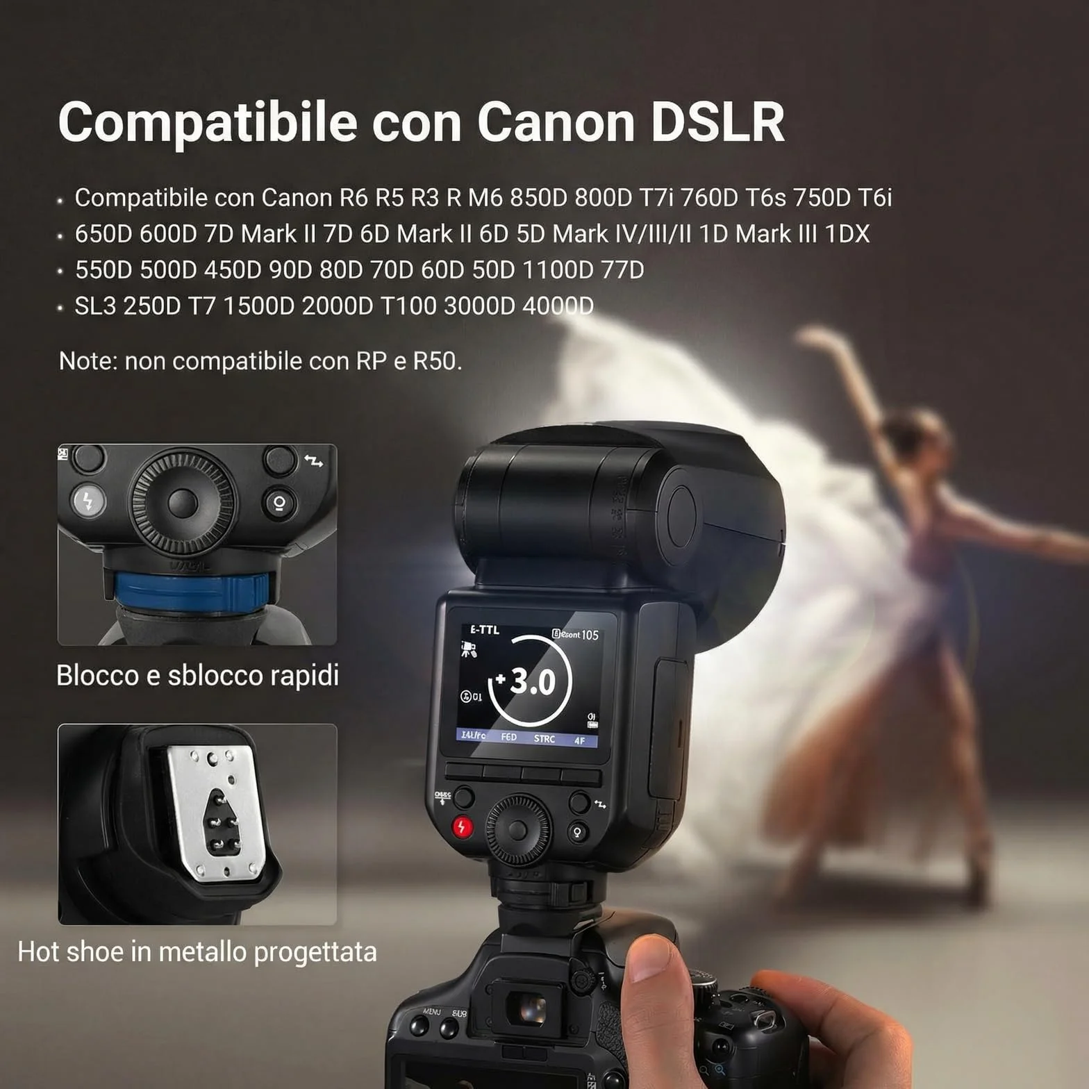 NEEWER Z2PRO-C Flash Speedlite 2.4G TTL 76Ws 1/8000s HSS Testa Rotonda Compatibile Canon