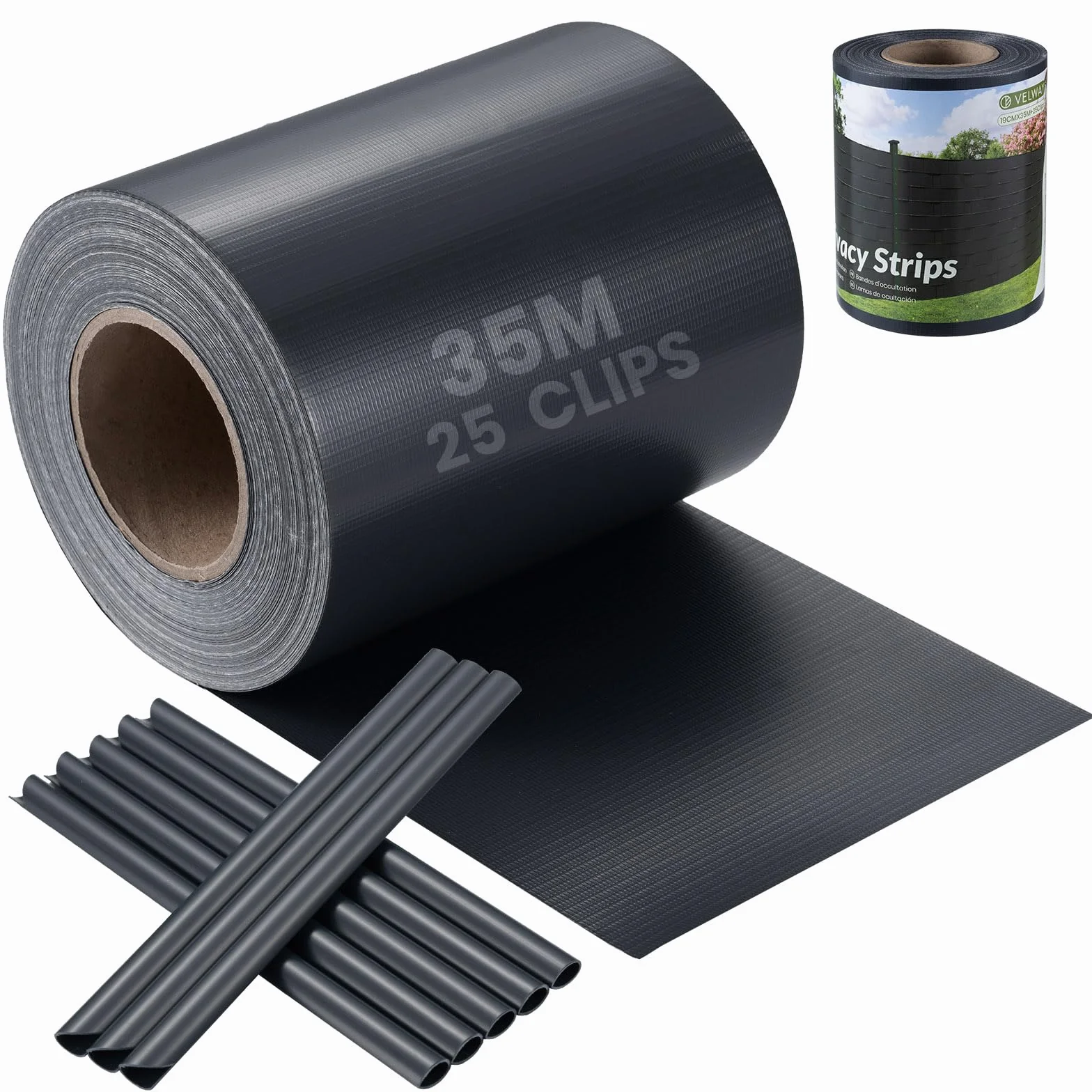 Velway Strisce Frangivista in PVC per Recinzione a Doppio Picchetto - 35m x 19cm, 450g/m², Anti-UV, Impermeabile e Antistrappo, con 25 Clip di Fissaggio per Giardino e Balcone