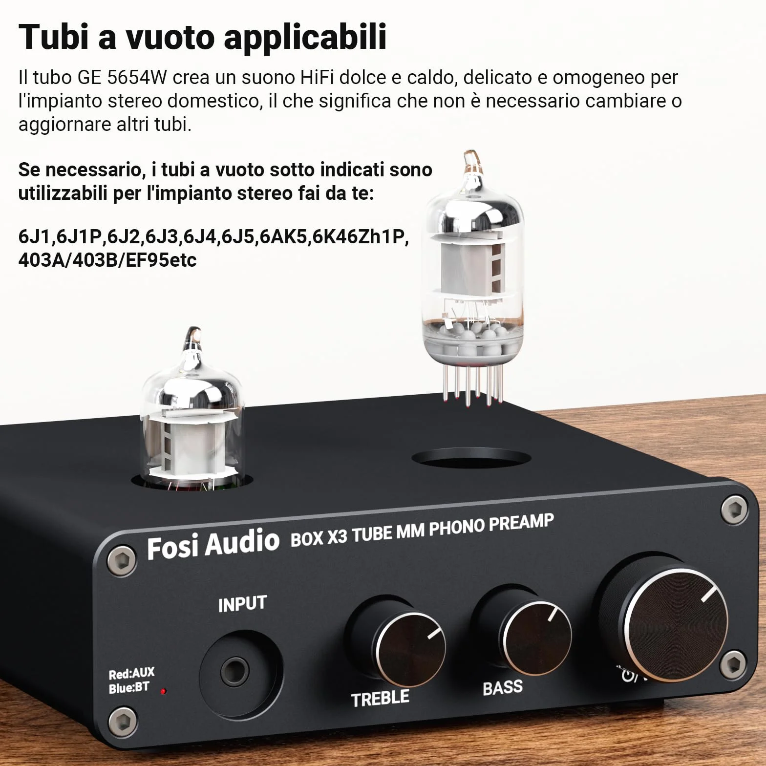 Fosi Audio BOX X3 Tube Phono Preamplificatore Giradischi Bluetooth 5.0 Mini Stereo Hi-Fi