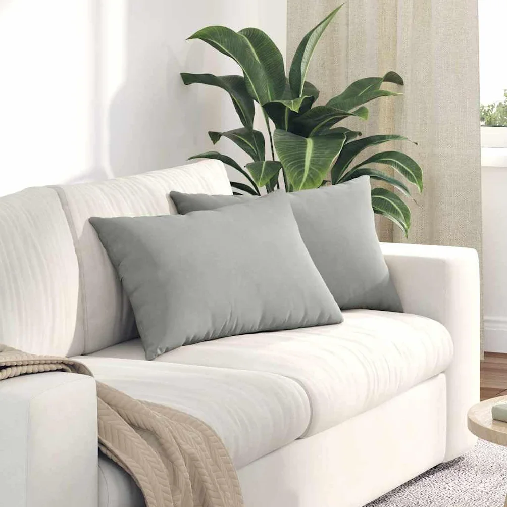 Cuscino divano 2 pezzi grigio chiaro 60x40 cm tessuto con cerniera imbottitura poliestere
