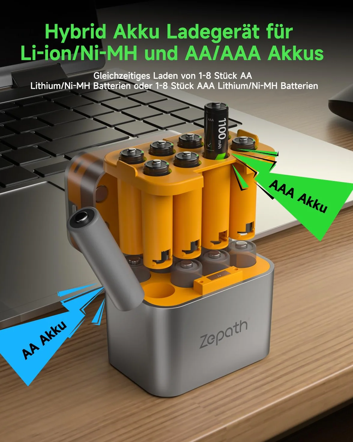 Caricabatterie ibrido Li-Ion NI-MH 16 batterie AAA ricaricabili 1100 mAh 1,2 V