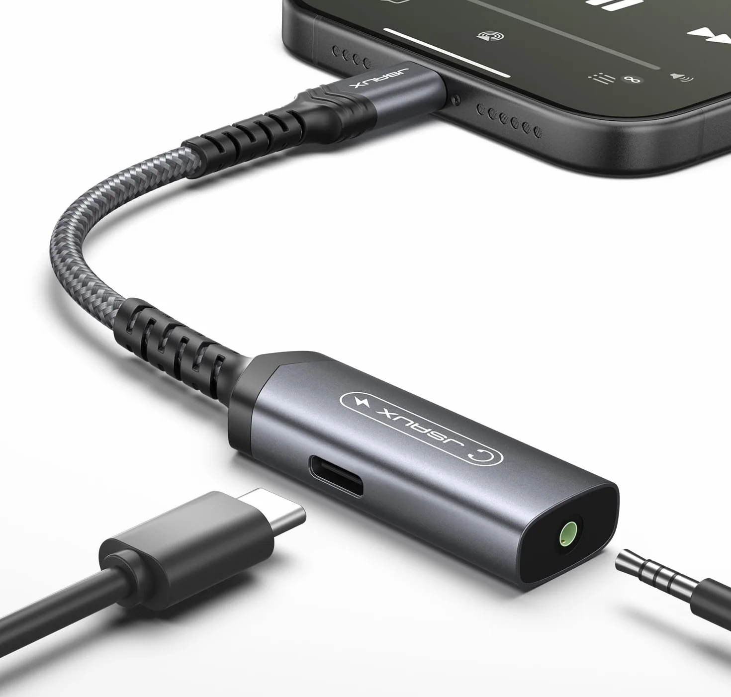 JSAUX Adattatore USB C a Jack 3,5mm con Ricarica PD 60W 2 in 1 DAC Hi-Res per Audio Aux con Microfono, Compatibile con iPhone 17/16/15, Galaxy S26/S25/S24, Pixel, iPad Pro/Air - Grigio