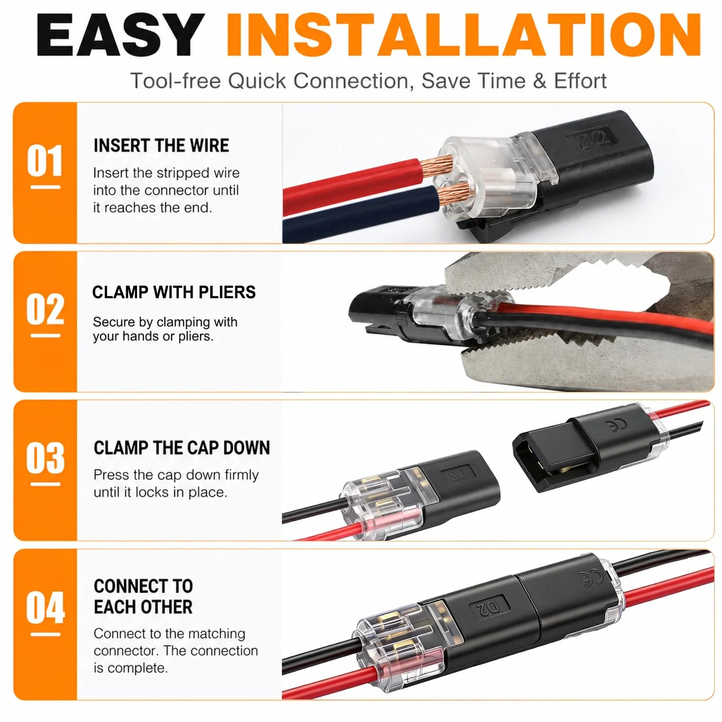 Connettori Rapidi Elettrici 60 Pezzi 18-22 AWG per Cavi Auto LED