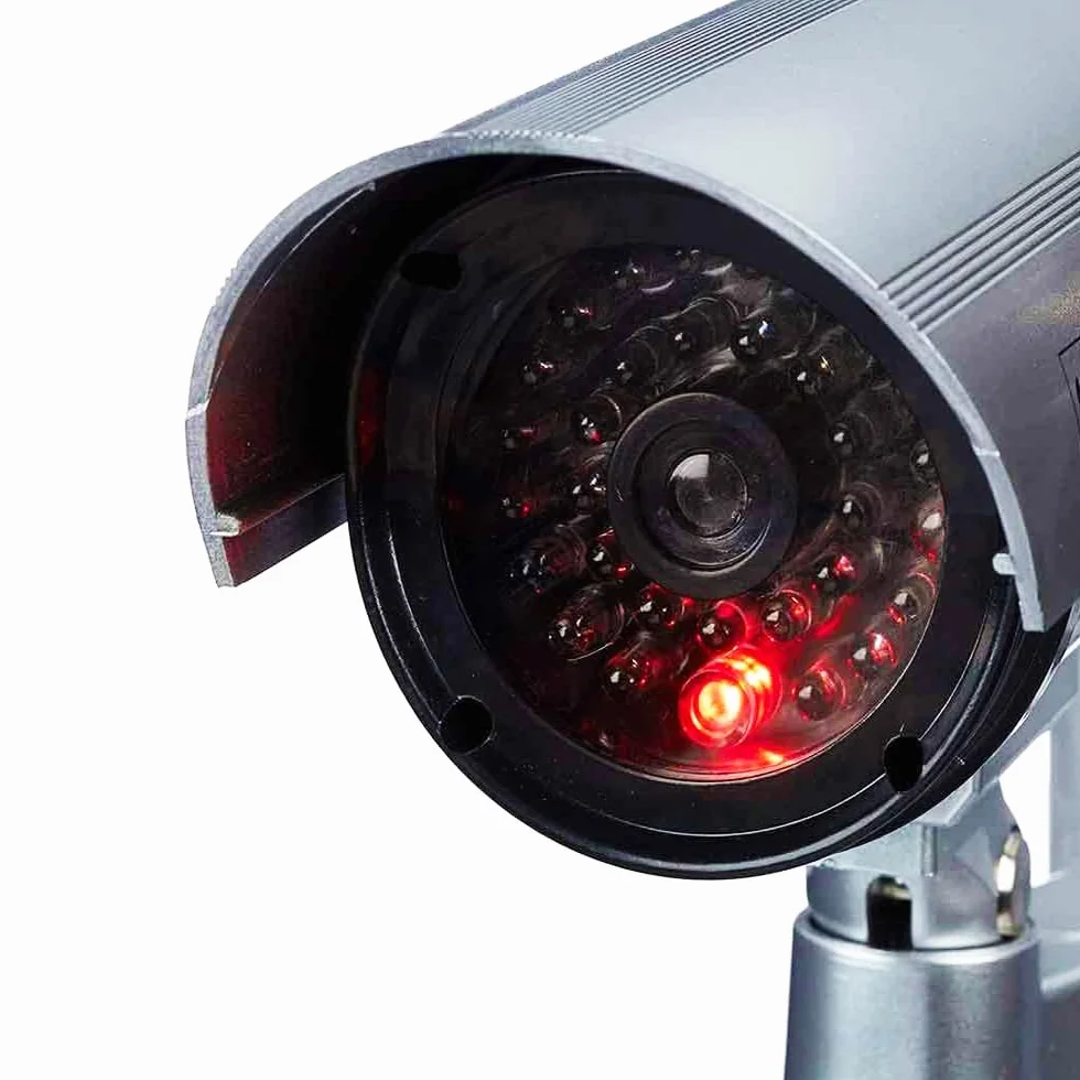 Telecamera di Sorveglianza Finta Esterno Interno LED Rossa Lampeggiante Design Realistico
