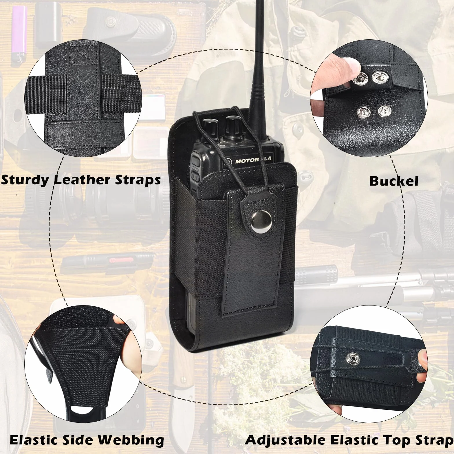 Custodia Walkie Talkie in Pelle per Cinturone, Gilet MOLLE Regolabile Polizia Compatibile con Motorola DP1400, DP4400, Baofeng, Hytera, Kenwood
