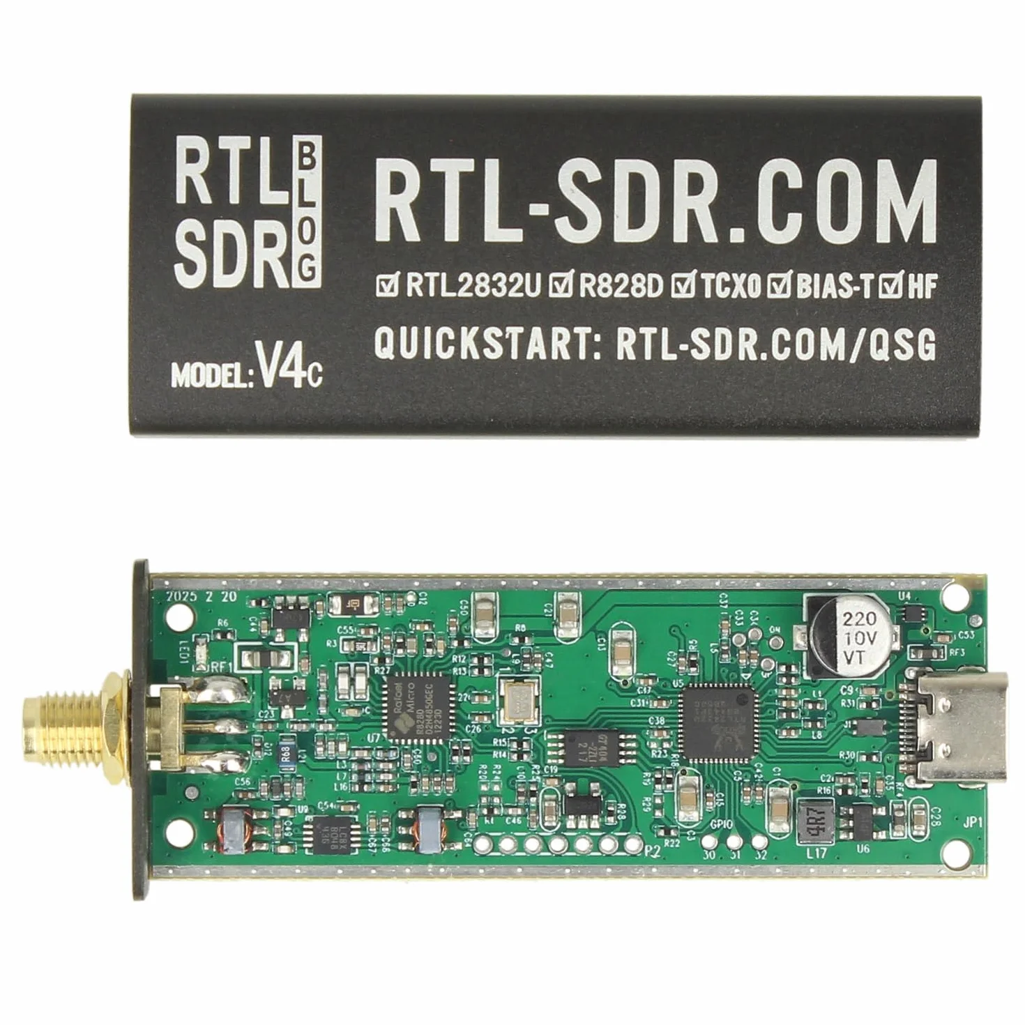 RTL-SDR Blog V4 R828D RTL2832U 1PPM TCXO SMA Software Defined Radio USB-C