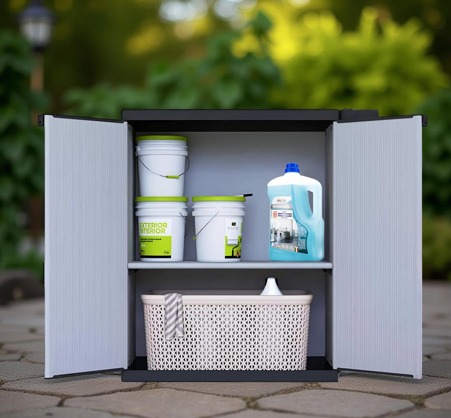 BuyStar Armadio Basso 2 Ante da Esterno 68x40x85h cm Ripiano Interno Maniglie Sistema a Incastro Senza Viti Idrorepellente