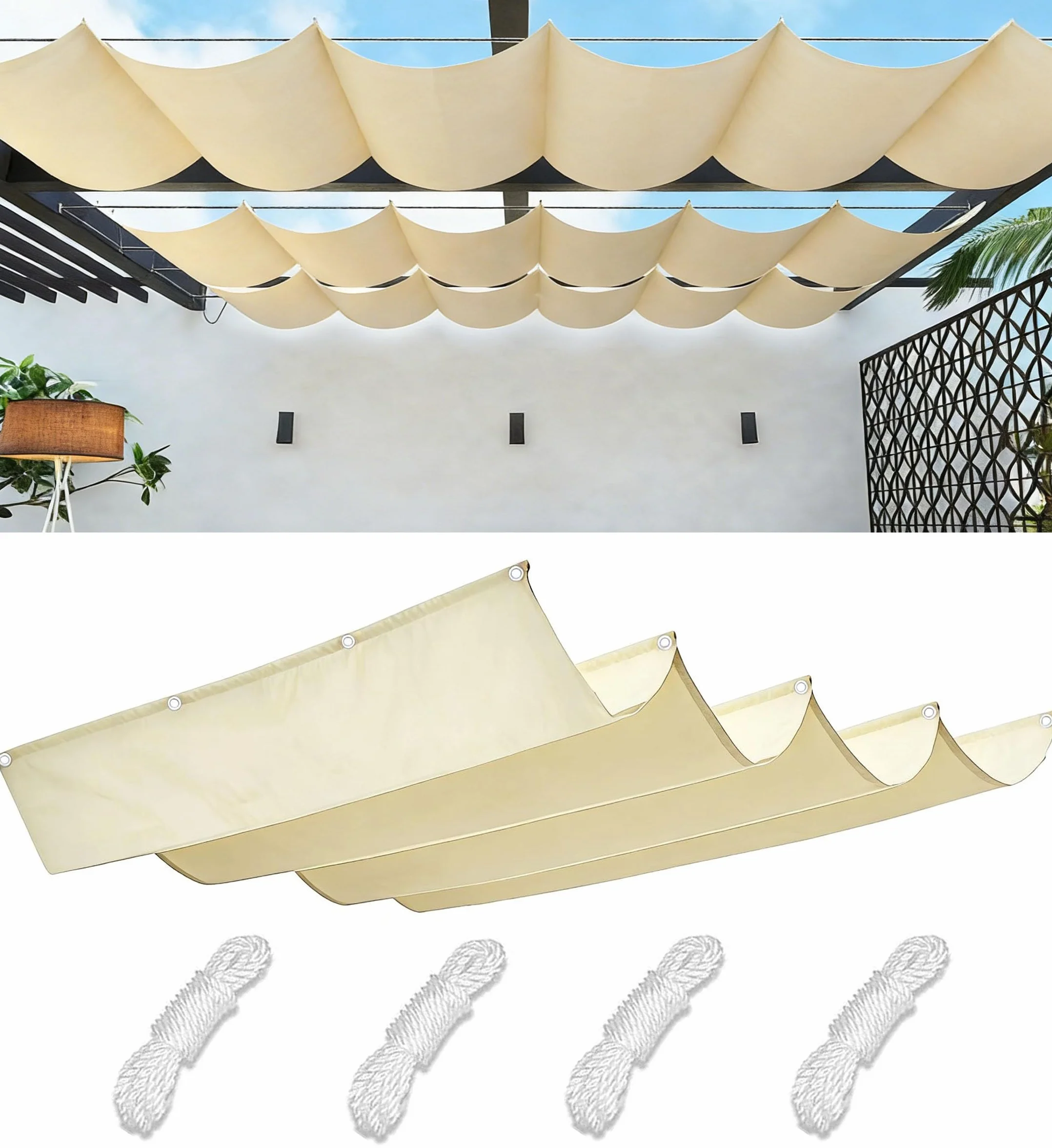 Vela Ombreggiante a Onda Retrattile Impermeabile Telo Parasole Protezione UV per Giardino Terrazza 0.9x3M Crema