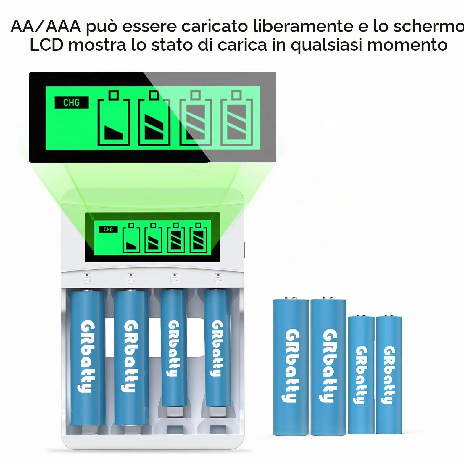 Batterie Ricaricabili AA AAA 3300mAh 1100mAh 1.2V con Caricabatterie LCD 8 Pezzi