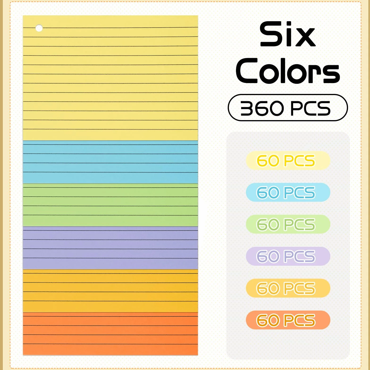 Thboxes 360 Pezzi Flashcards A6 a Righe, 150g/m² Carte Indice 6 Colori con Copertina Kraft e Anello, 14,8 x 10,5 cm per Apprendimento Vocabolario