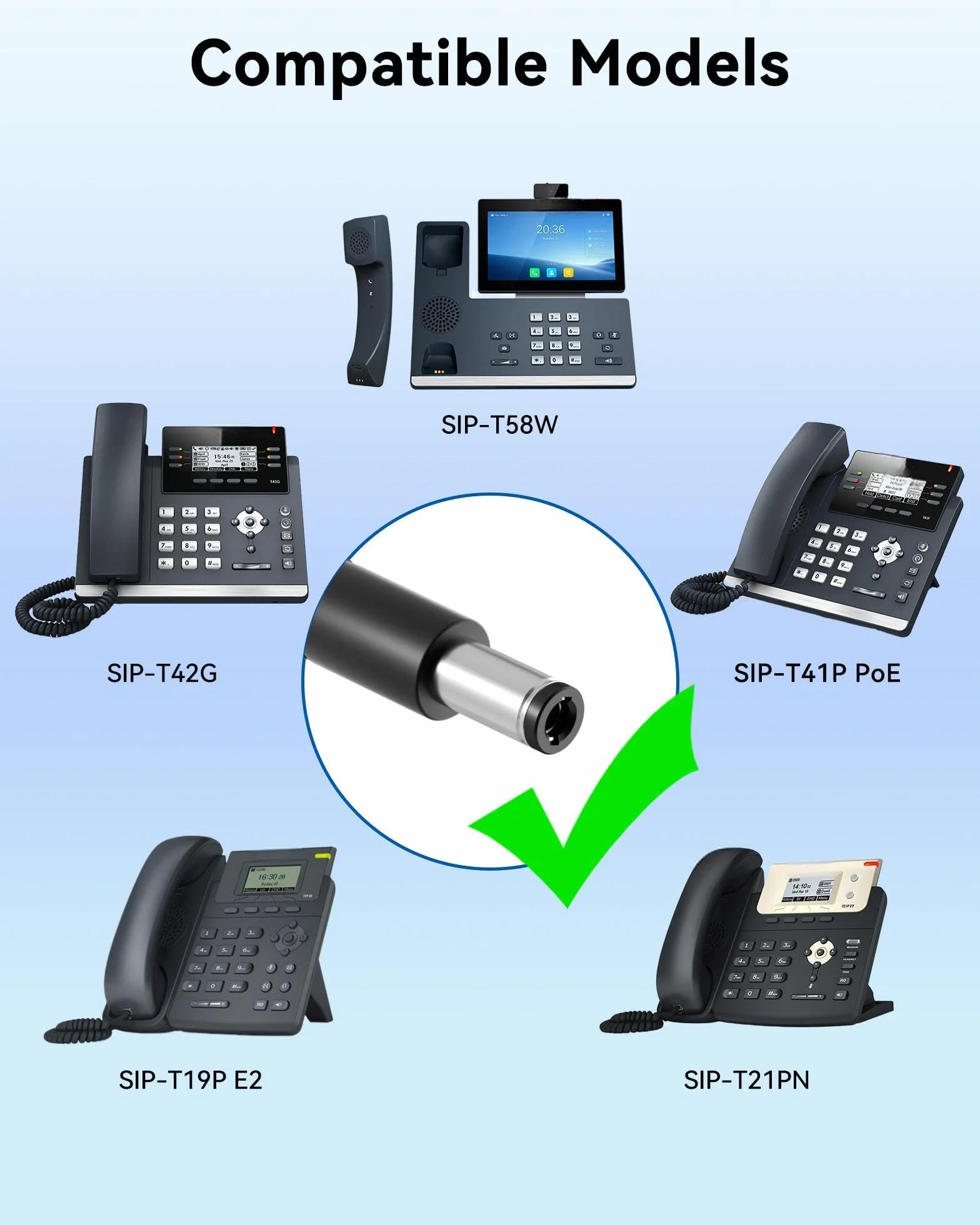 Alimentatore 5V 2A compatibile con T85W T87W T73U T73W T74U T77U T74W T54W per telefono IP serie T