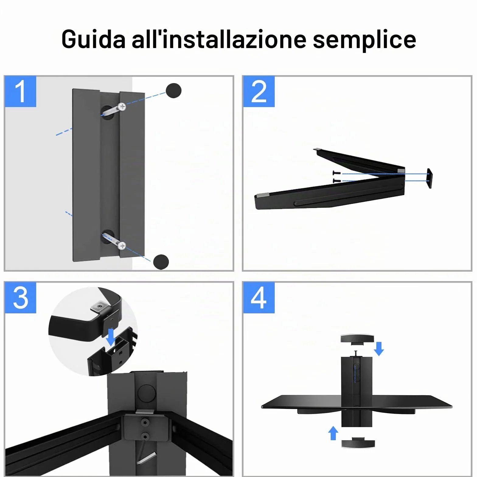 Suptek Supporto da Parete per Lettori DVD e Console TV con Ripiano in Vetro Nero CS201