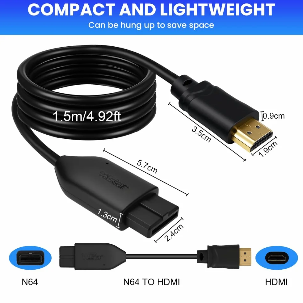 AXFEE Adattatore HDMI N64, Compatibile N64/NGC/SNES, Cavo 150 cm, Convertitore HD per Console, Plug and Play, Czarny