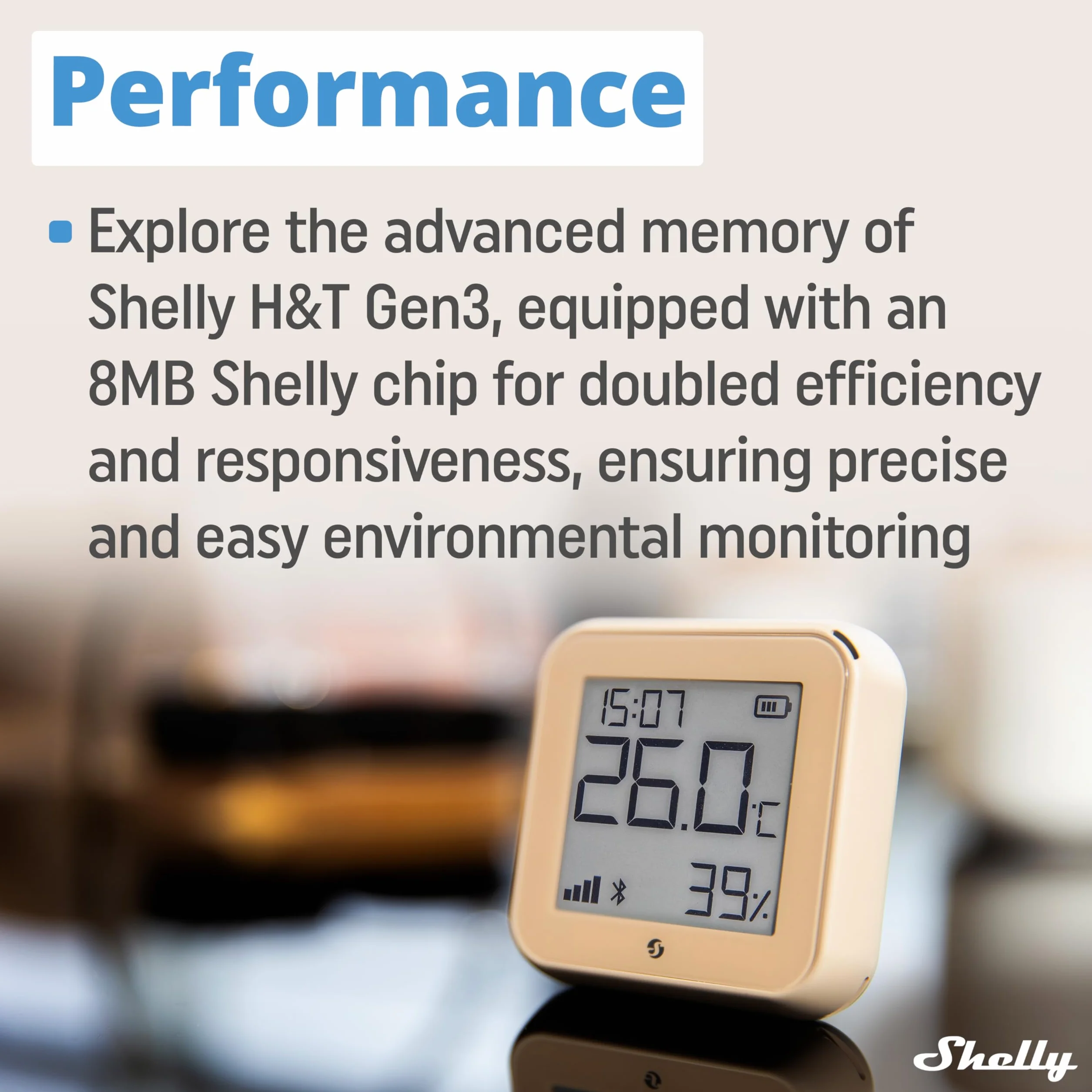 Shelly H&T Gen3 Sensore Smart Wi-Fi di Temperatura e Umidità, Monitoraggio Remoto, Nessun Hub Richiesto, Alexa & Google Home