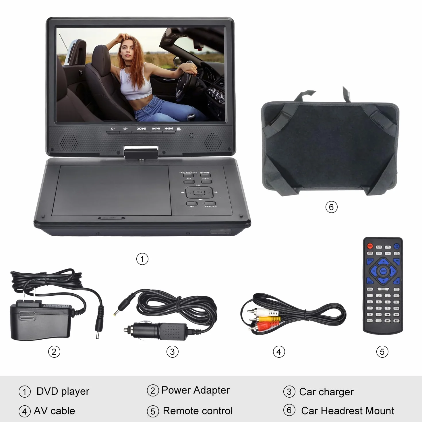 YOOHOO Lettore DVD portatile Bluetooth 12,5" schermo girevole 10,5" per bambini batteria ricaricabile riproduzione MKV/MP4/WAV/CD