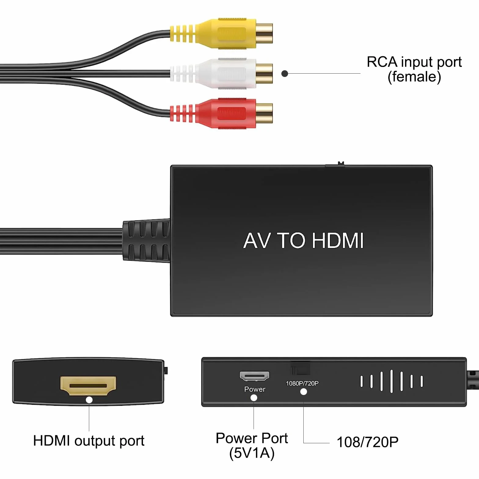 Adattatore HDMI AV a Full HD, RCA a HDMI, Uscita Video Audio per HDTV