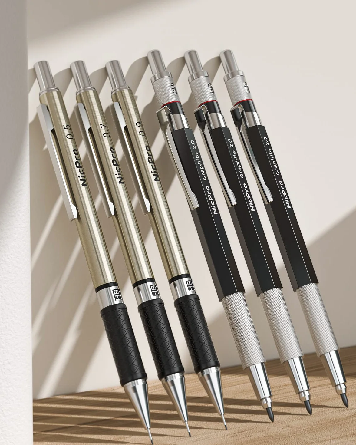 Nicpro 30 Pezzi Portamine Metallo Set con Custodia Pelle 0,5 0,7 0,9 2mm per Disegno Scrittura