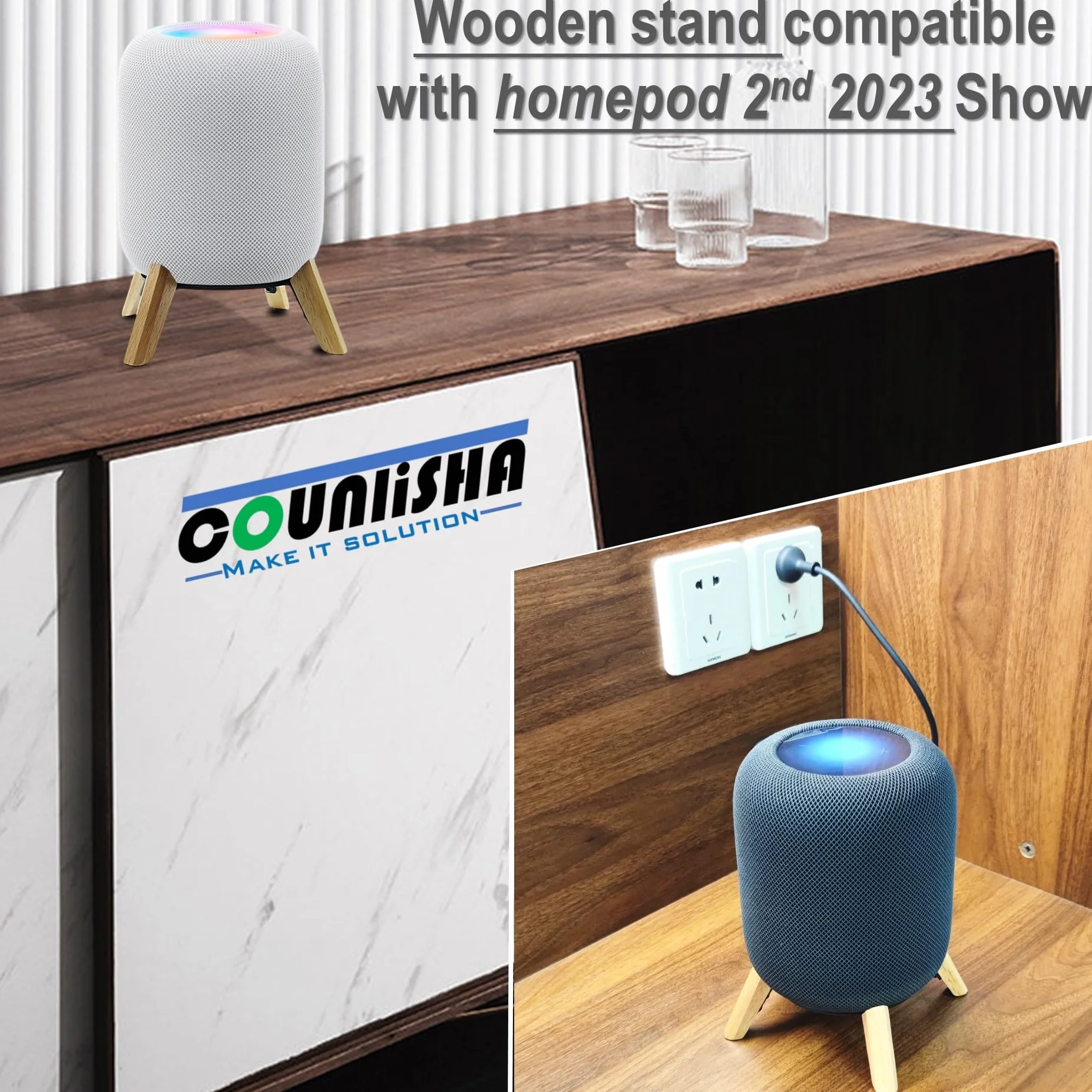 Real Wood Stand for HomePod 2nd Gen, Tripod Mount Holder White Oak