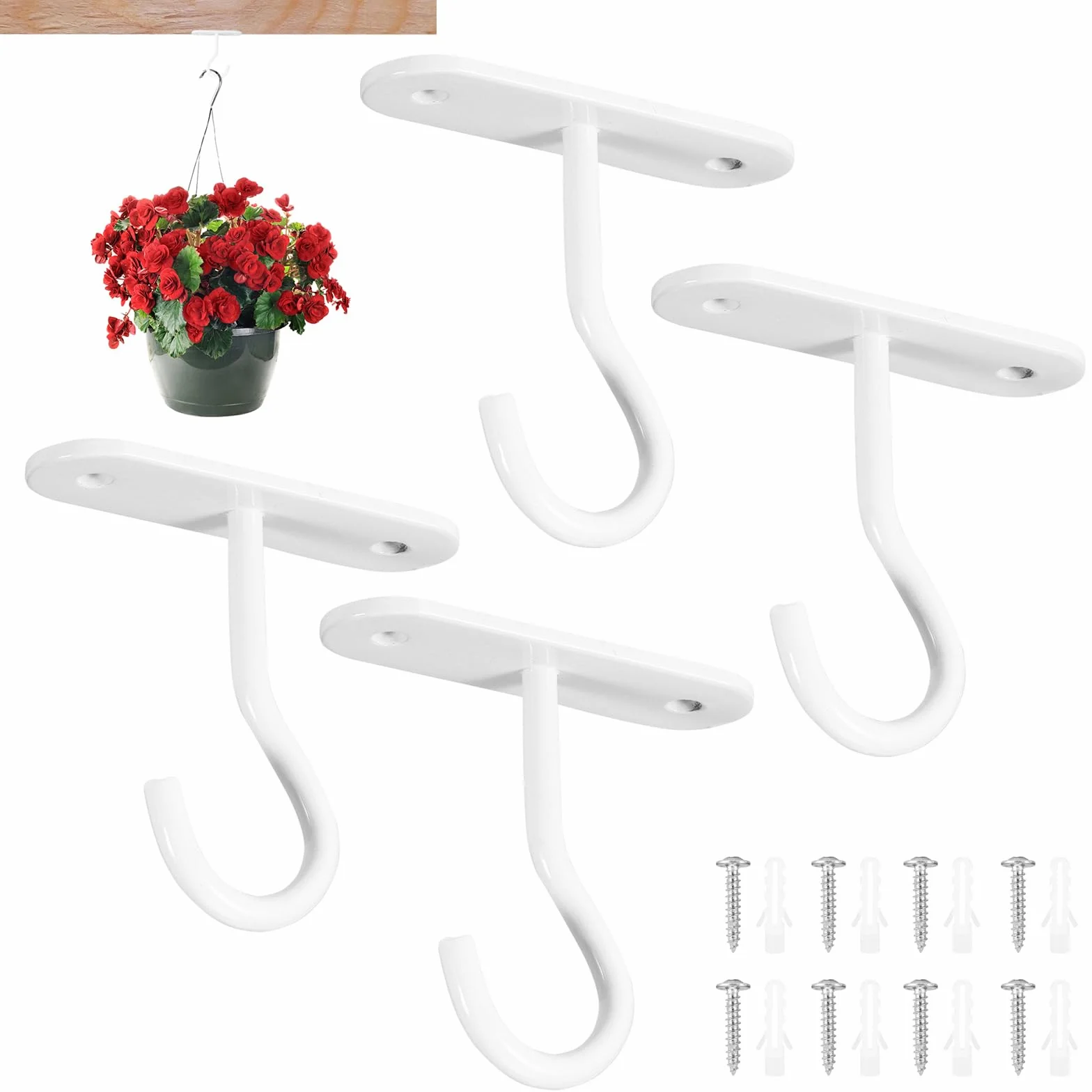 Confezione da 4 ganci da soffitto per appendere piante, ganci da soffitto in metallo con viti, ganci da parete per vasi di fiori, lampade, mangiatoia per uccelli e come decorazione per la