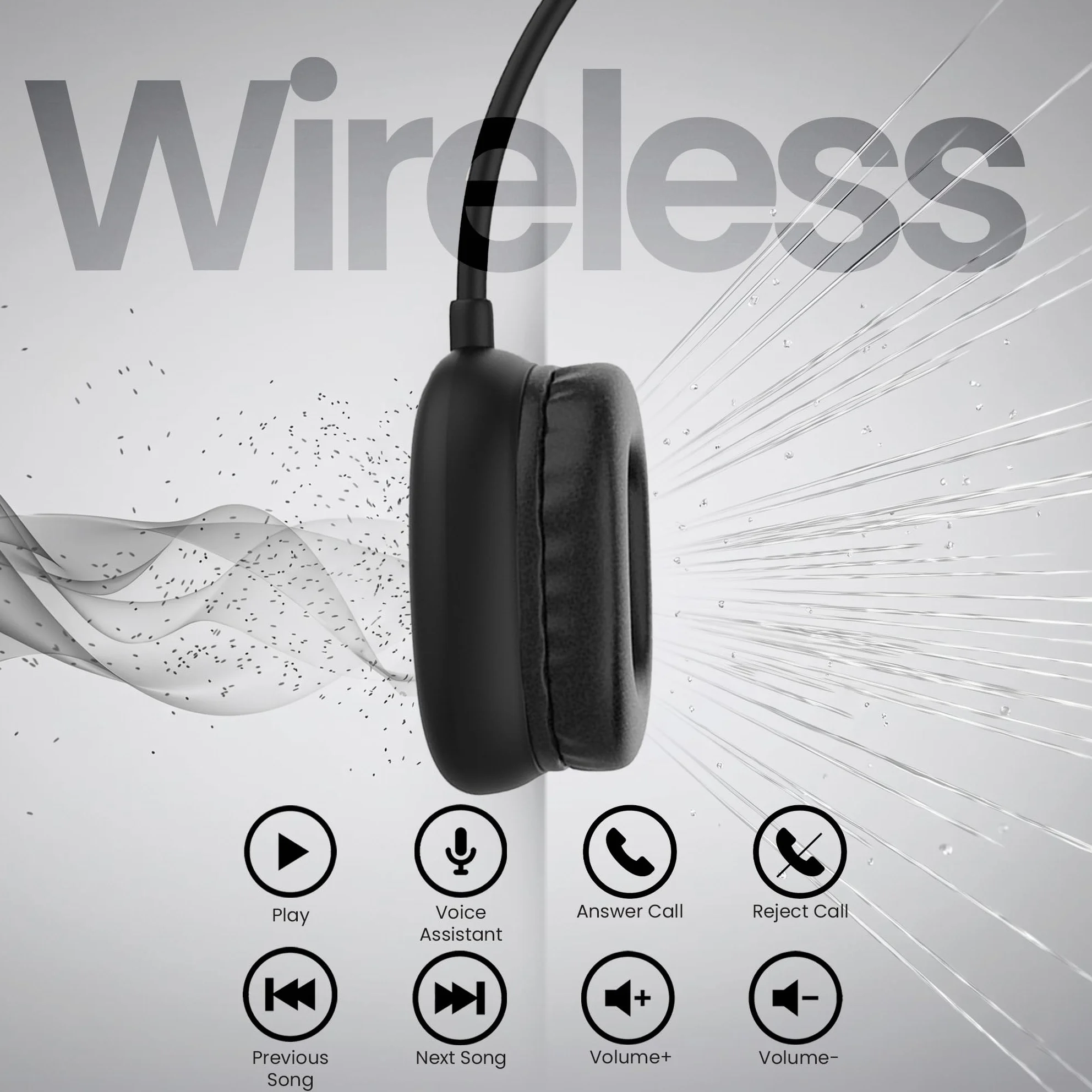 TECHMADE Mini Cuffie Wireless Bluetooth 5.4 Compatte con Jack 3.5 mm Audio Stereo USB-C NERO