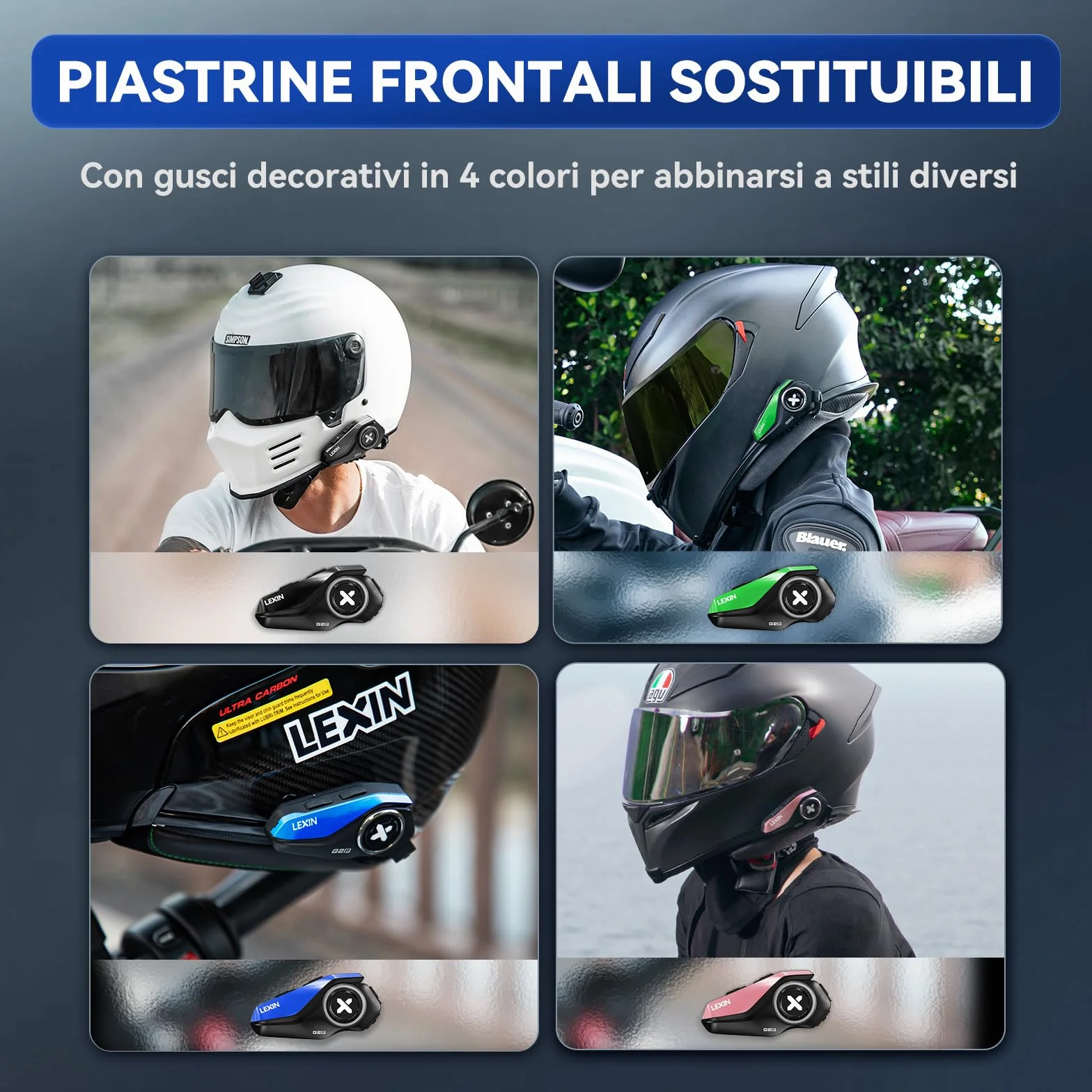 LEXIN G2P Interfono Moto Bluetooth Coppia 1000m 6 Rider Audio HD Radio FM Bluetooth 5.0 Impermeabile IP67 Universale