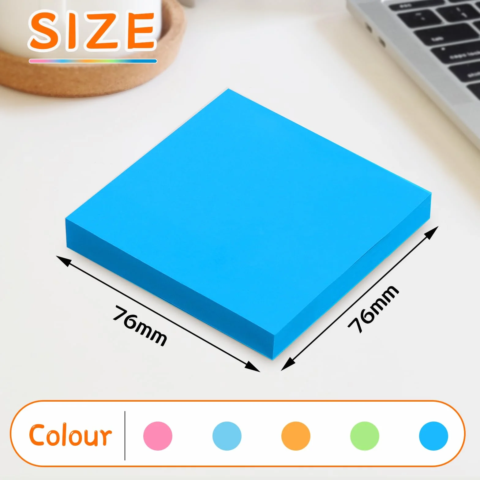 Foglietti Adesivi 76x76mm Sticky Notes 100 Fogli 5 Colori Vivaci Rimovibili per Ufficio