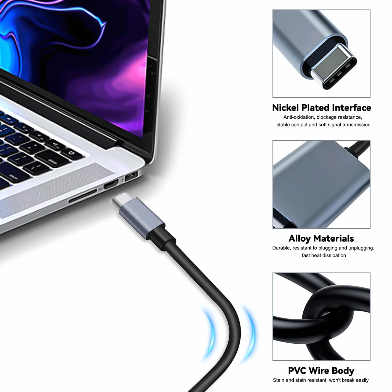 Cavo HDMI USB C 4K 2M Adattatore Compatibile Thunderbolt 3/4 a HDMI per Surface Pro 7/8/9, iPad Pro 2018, Air 2020/2022, Huawei Mate 40, Vivo X80 Pro, Samsung S23