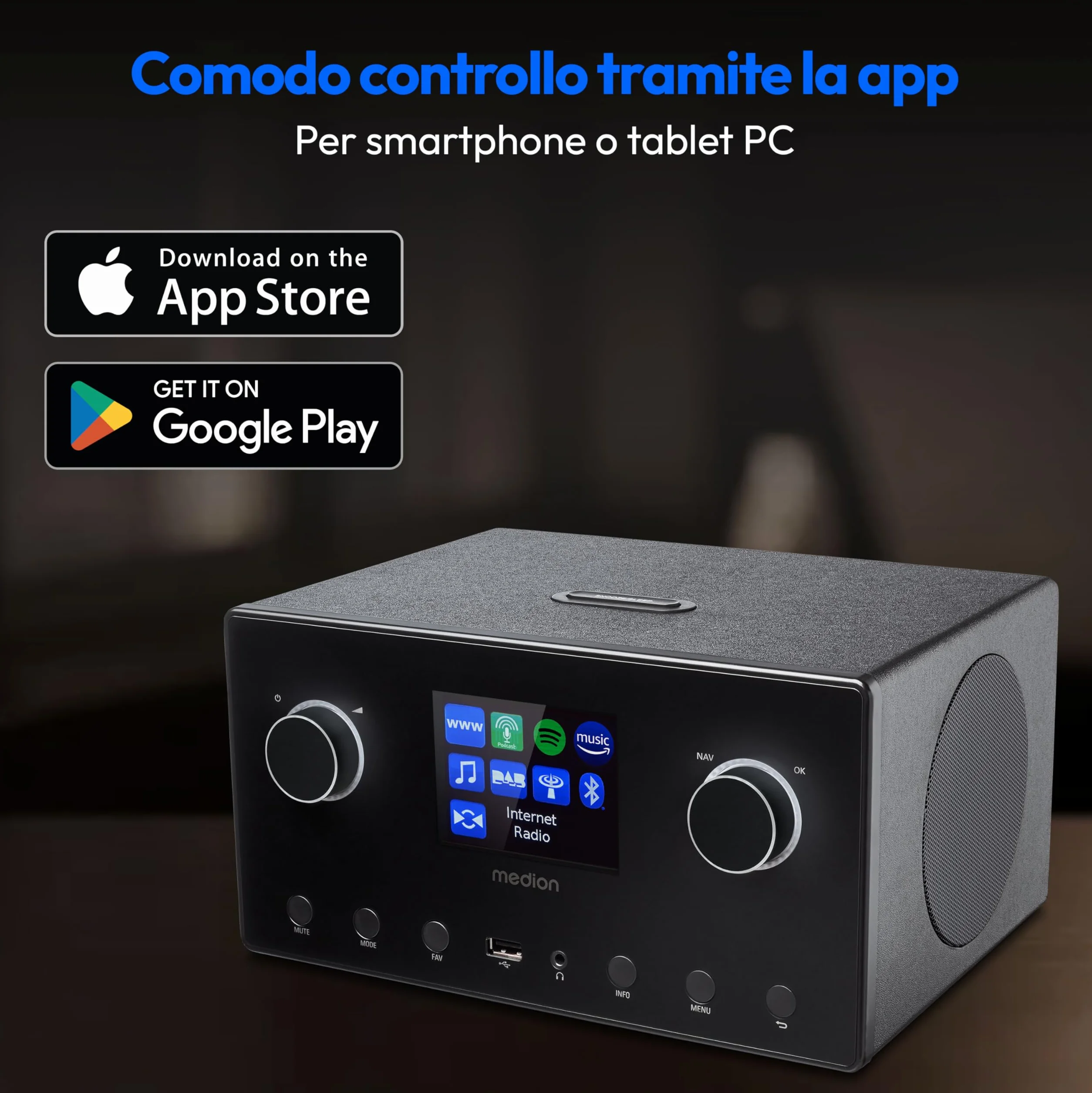 Medion P85444 2.1 Radio Internet z subwooferem DAB+ FM Spotify Connect WLAN Bluetooth