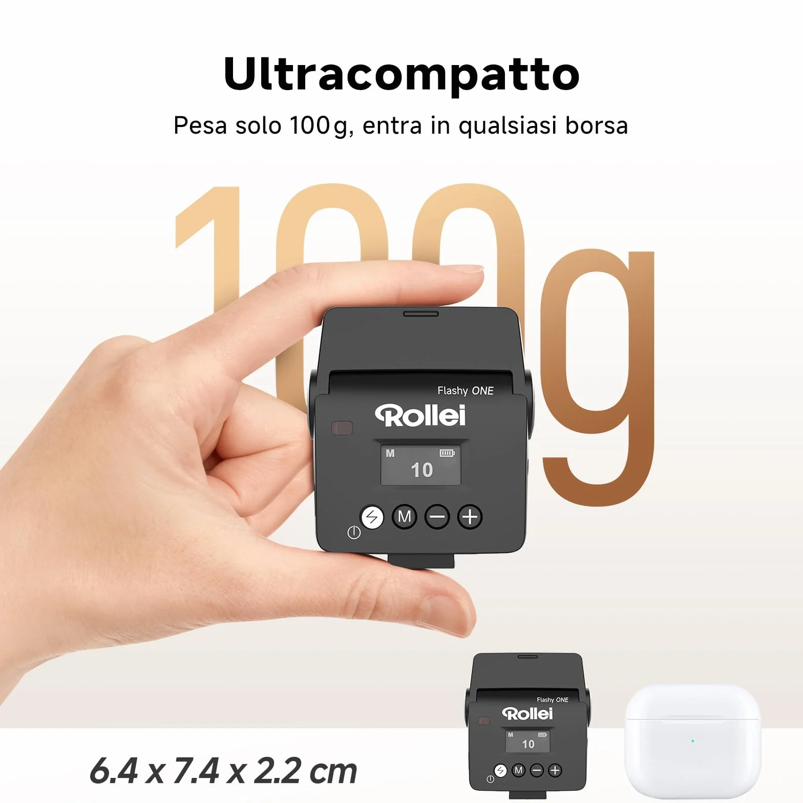 Rollei Flashy ONE Mini Flash GN16 Speedlite Universale Compatibile Canon Nikon Sony Fujifilm Lumix